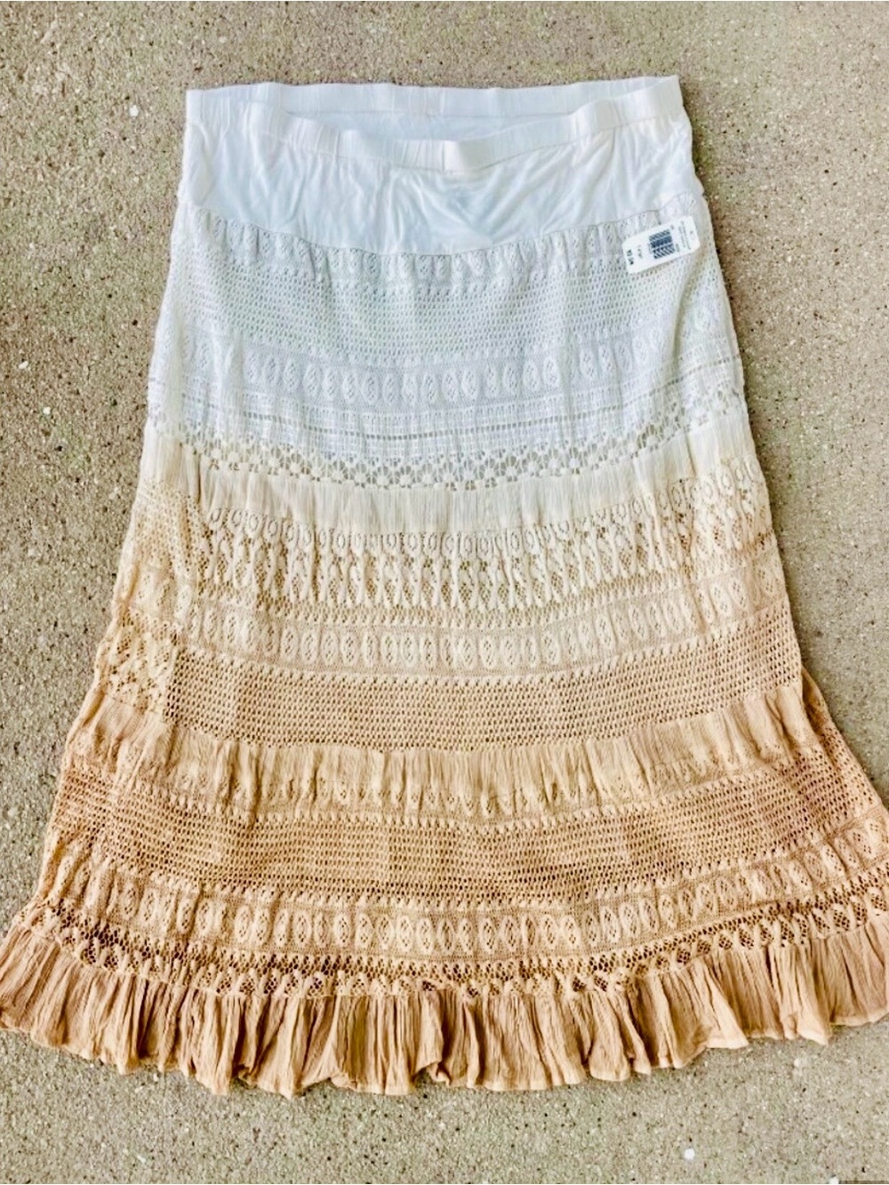 Boho Ombre Crochet Maxi Skirt - White to Tan